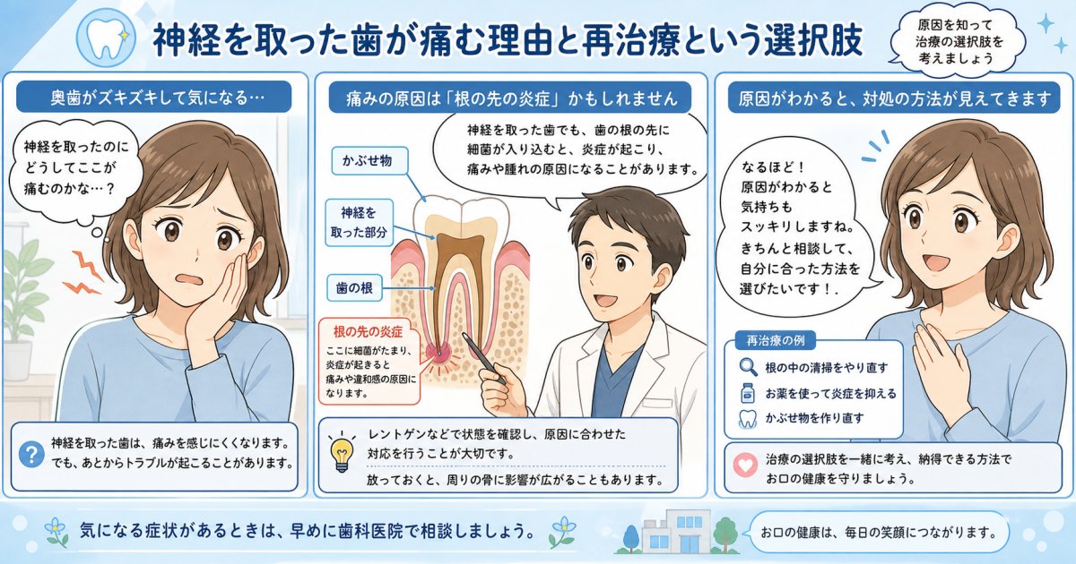 神経を取った歯が再び痛い原因は？抜歯を避ける再治療と費用